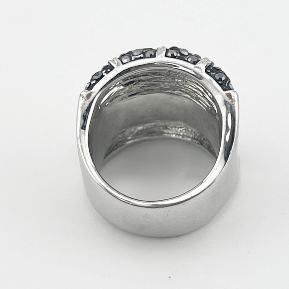 Black & White Crystal Pave Ring Cocktail Ring Thick‎ Band Size 9.5 - Picture 5 of 8